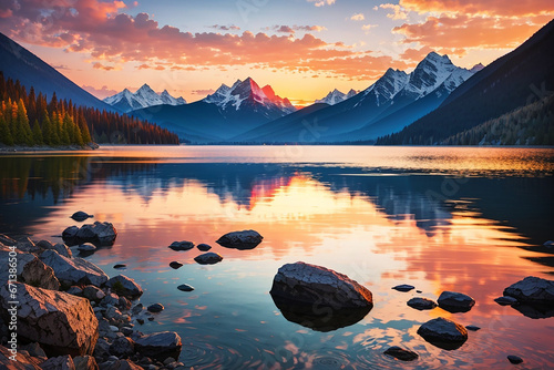 Fototapeta Naklejka Na Ścianę i Meble -  lake sunrise mountain