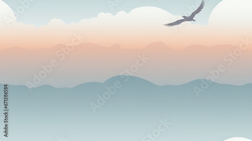  a bird flying in the sky with a pink and blue sky in the background and a mountain range in the foreground. generative ai © Olga