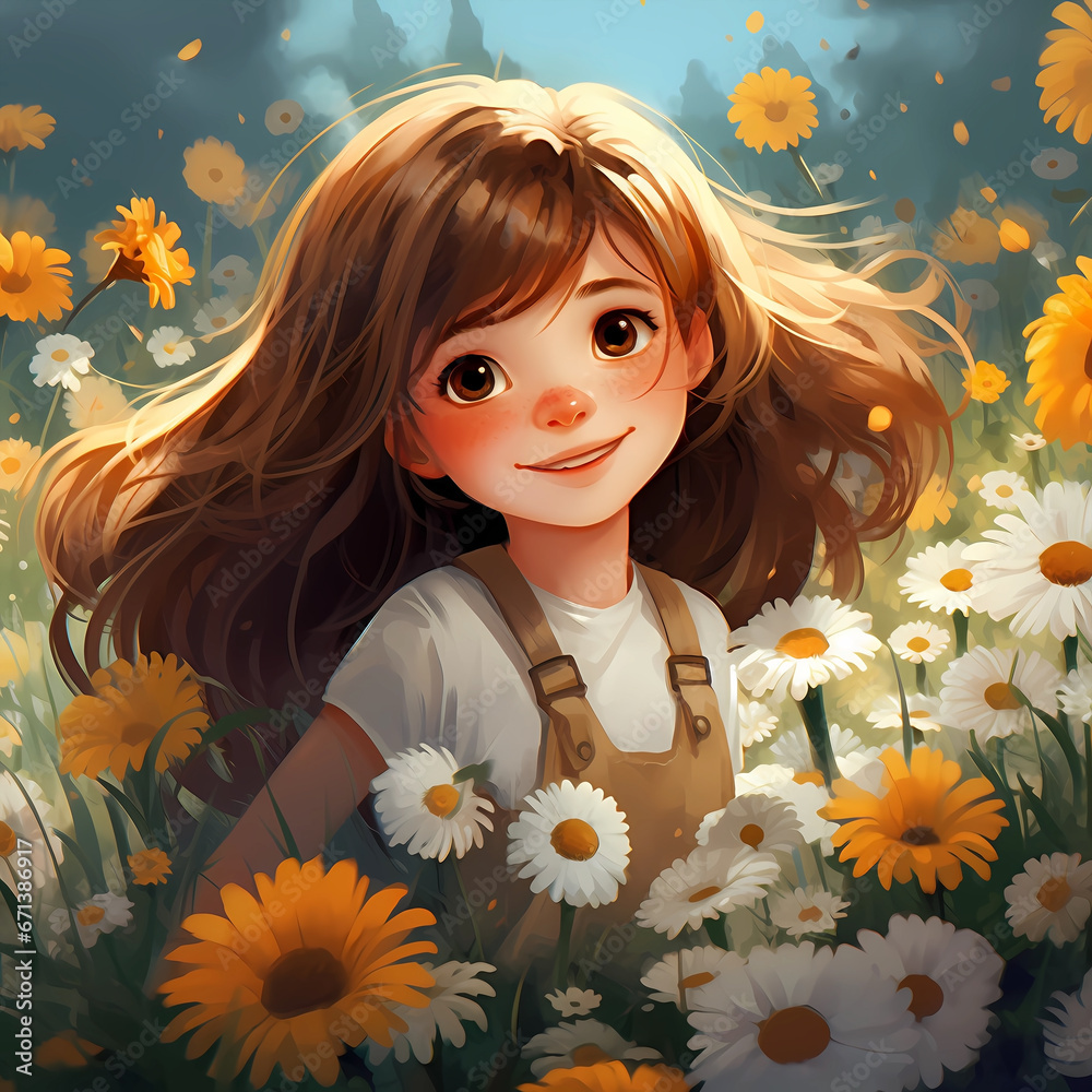 Illustration of cute girl among cartoon flowers
Illustration of cute girl among cartoon flowers