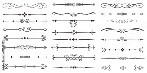 Page Divider And Design Elements. Set of Various Simple Black Divider Design, Assorted Divider Collection Template Vector. Collection of floral dividers elements mega decoration for Calligraphy.