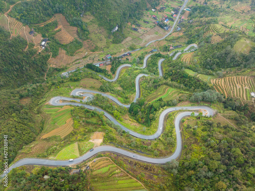 Mountain landscape at Ha Giang province with curved roads. Ha Giang is a northernmost province in Vietnam © Hanoi Photography