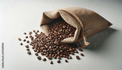 Bag of Roasted Coffee Beans Spilling Out on a White Background