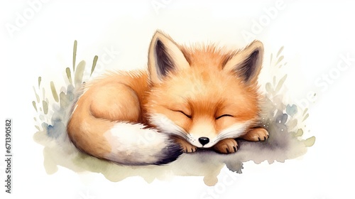  a painting of a sleeping fox with its head on its paws and it's head resting on the ground. generative ai