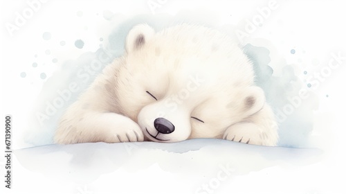  a drawing of a sleeping polar bear with its head on its paws and eyes closed, on a white background.  generative ai