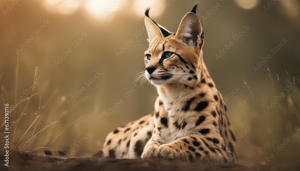 Fototapeta premium Serval Photography Stock Photos cinematic, wildlife, serval, Big Cat, for home decor, wall art, posters, game pad, canvas, wallpaper