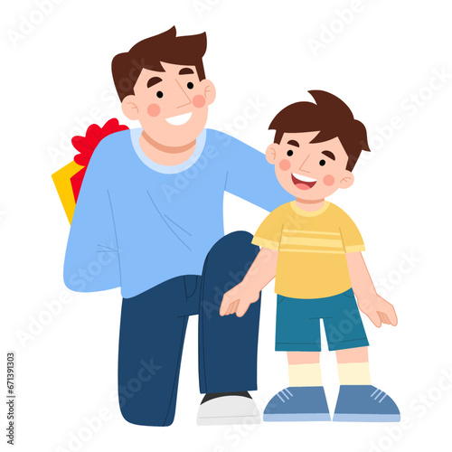 flat design of father gave a surprise gift to his son illustration vector eps