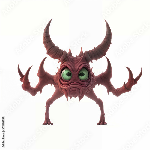 Monster with horns. Isolated on white background. Generative AI.