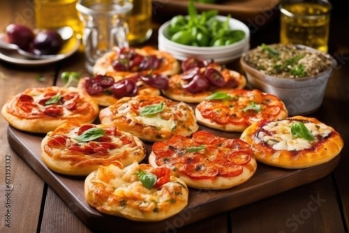 assortment of mini bbq pizzas on a table photo