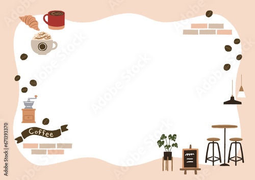 かわいいカフェとコーヒーのイメージイラストのフレーム