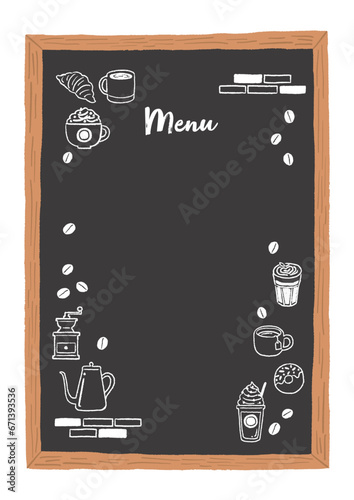 チョークで描いたコーヒーとカフェのイラストフレーム