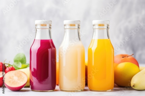 sugar-free organic juice in glass bottles