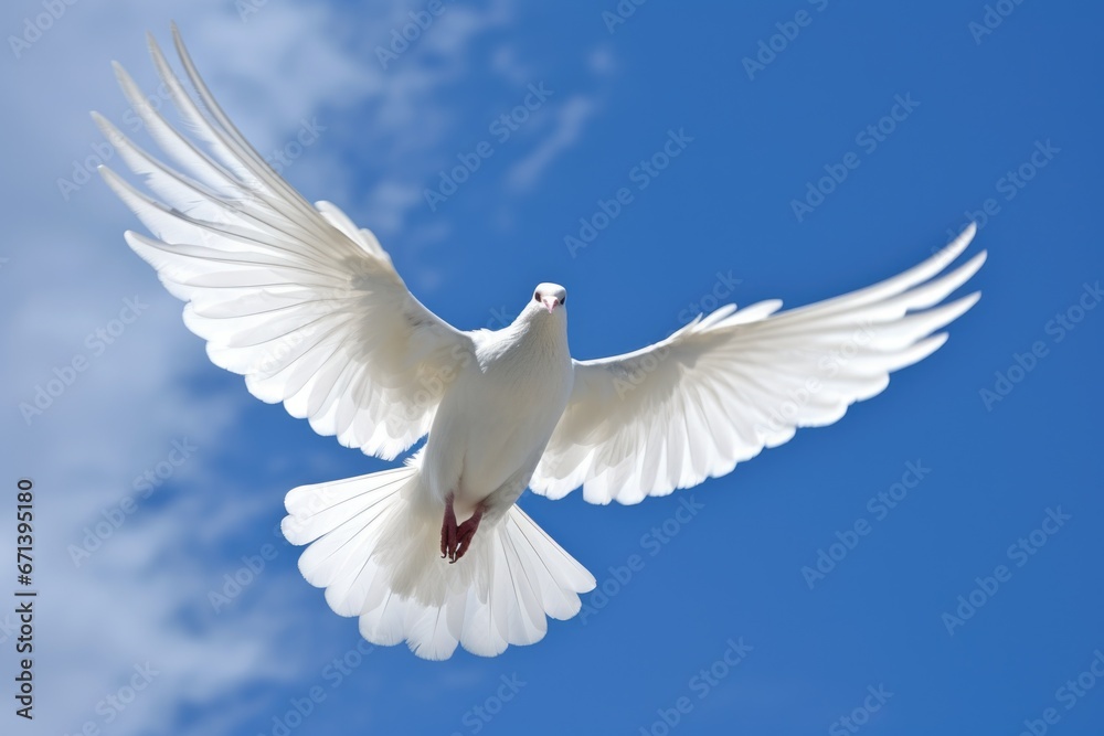 white dove flying against a blue sky white dove flying against a blue sky