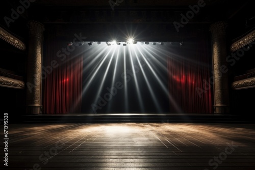 dramatic spotlight shining on an empty theater stage © Natalia