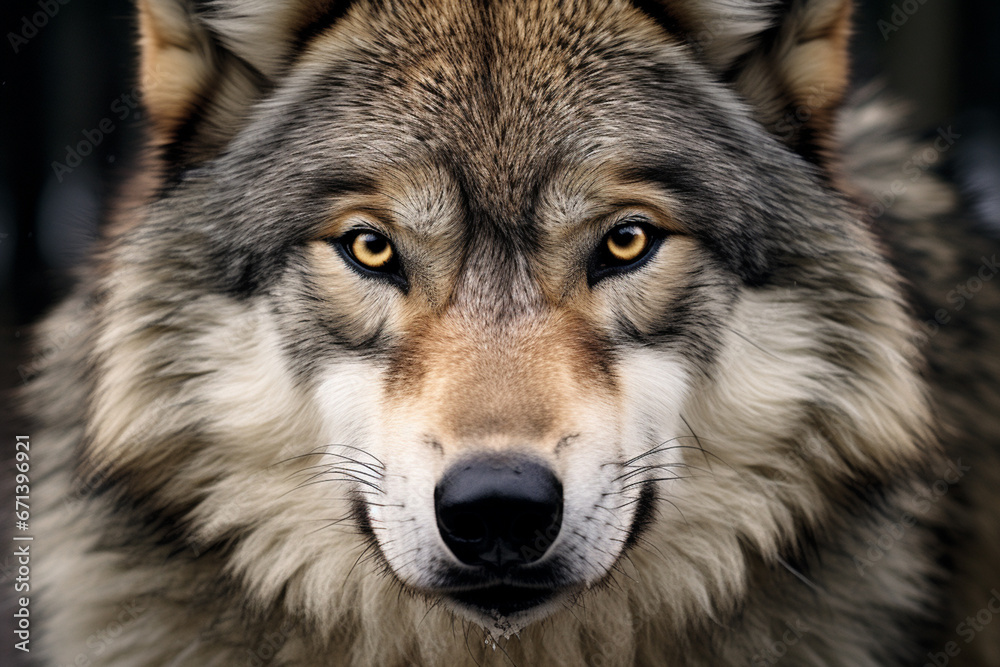 Fototapeta premium Close-up photo of wolf, scary predator in the forest. 