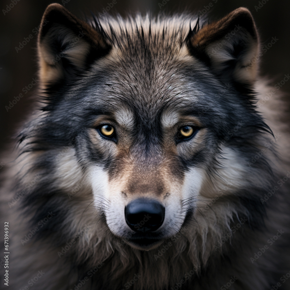 Close-up photo of wolf, scary predator in the forest.
Close-up photo of wolf, scary predator in the forest.