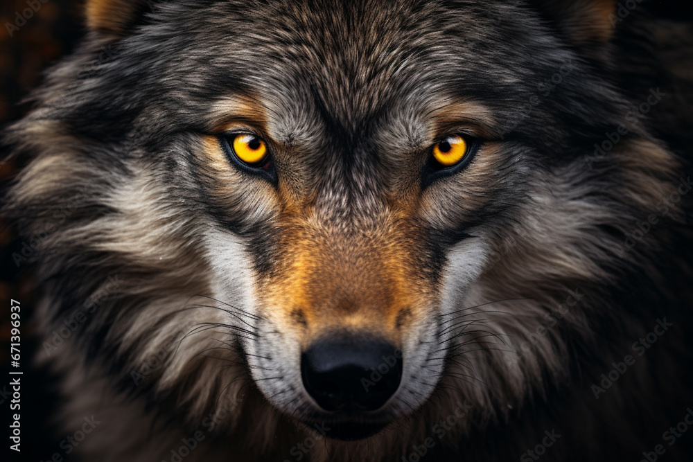 Fototapeta premium Close-up photo of wolf, scary predator in the forest. 