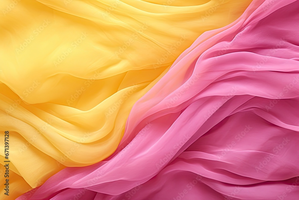 Obraz premium Chiffon Colors: Vibrant Pink and Yellow Fabric Textures for Cheerful Backgrounds