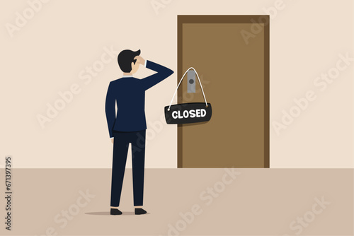 Company bankruptcy, workplace closure, business economic crisis or dismissal from work, illustration of employee dismissal at work.
