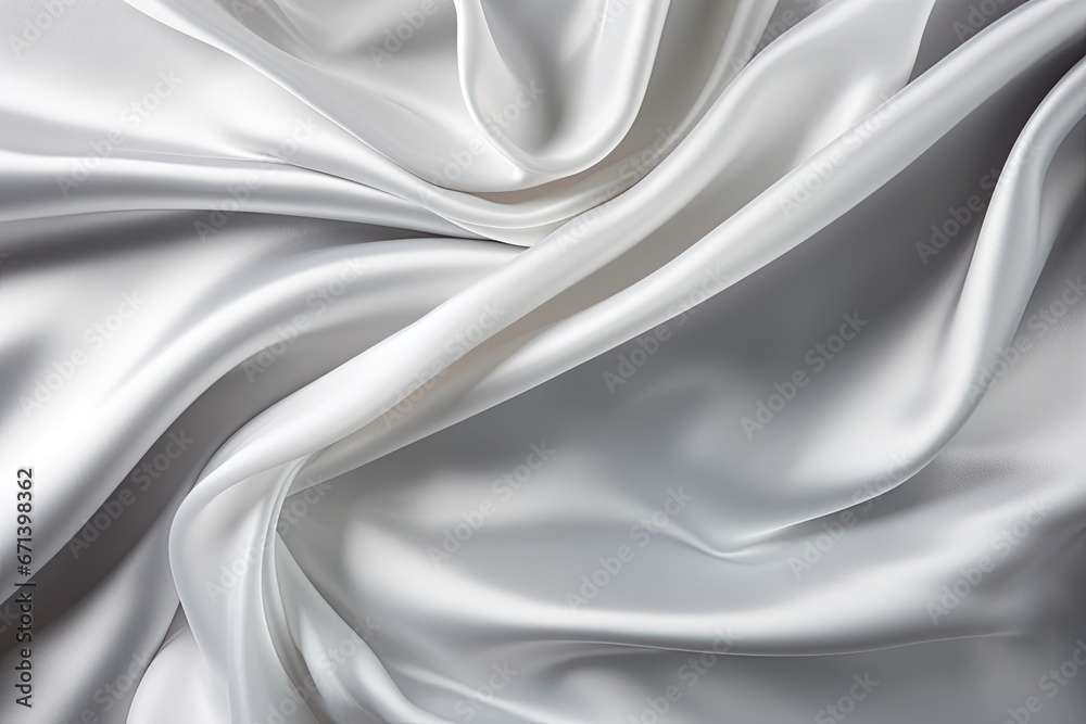 Lustrous Silver Silk: Panoramic View of White Gray Satin Texture