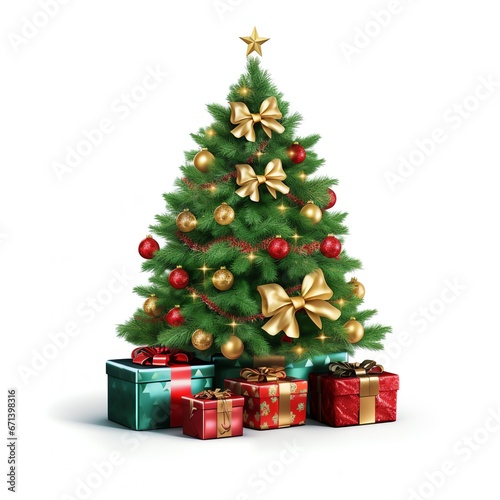 Christmas tree and gifts isolated on white background © fledermausstudio