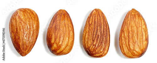 Collection almond nut isolated on white background