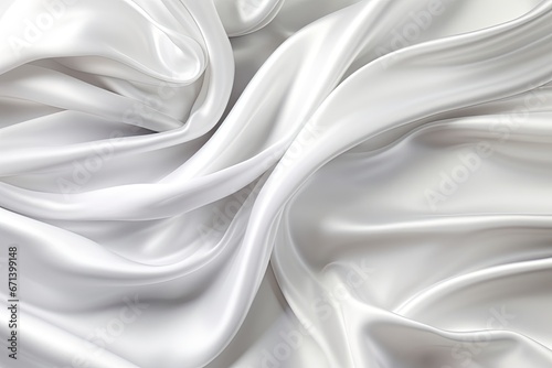 Panoramic White Gray Satin Texture: White Silver Silk Fabric Background with Soft Blur Pattern