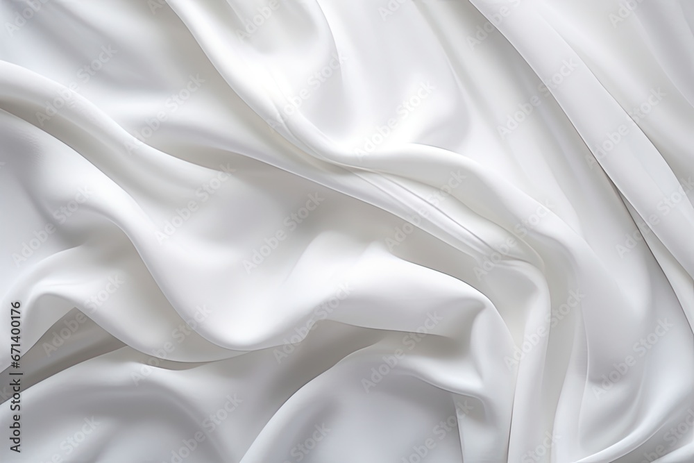Satiny White Fabric Textile Draped with Wavy Folds: Abstract Background Satiny White Fabric Textile Draped with Wavy Folds: Abstract Background