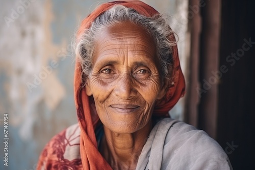 Portrait of an old woman in the city of Pushkar, Rajasthan, India