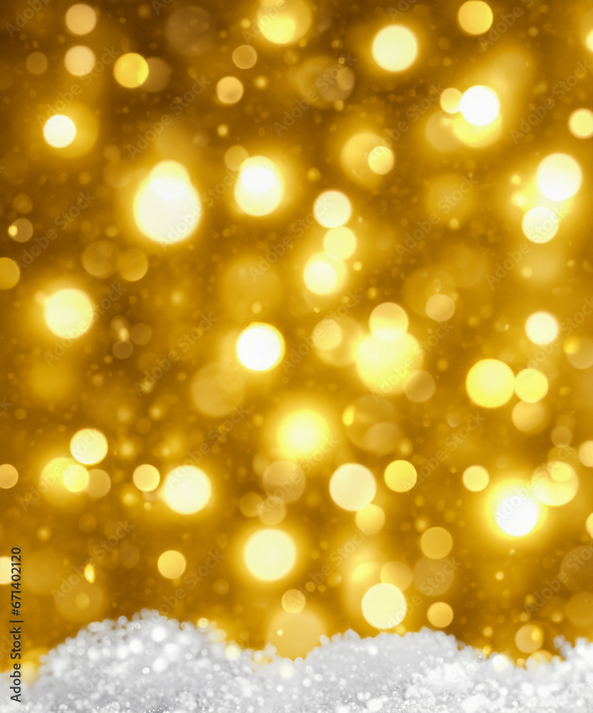 Abstract gold bokeh with snow, Christmas and new year theme background Abstract gold bokeh with snow, Christmas and new year theme background