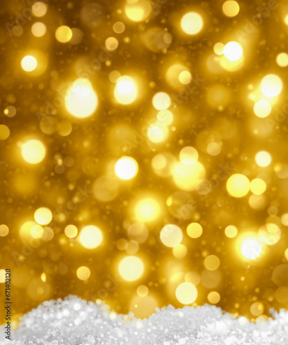 Abstract gold bokeh with snow, Christmas and new year theme background