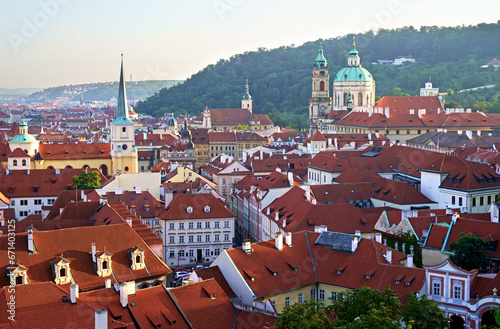 Czech Republic, Prague, September 2023: View of the red tiled roofs of the old town of Prague. Concept - tourism, travel.