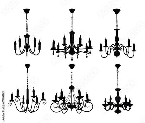 The set silhouettes of classic chandeliers. 
