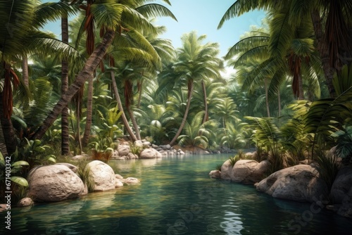 Jungle Oasis A Serene Forest and Beach Landscape