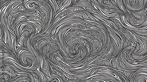 Wavy and swirled brush strokes vector seamless pattern. Bold curved lines and squiggles ornament. Seamless horizontal banner with doodle bold lines. Black and white wallpaper.