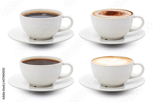 Coffee cup assortment top view collection, coffee cup assortment top view collection isolated on white background.