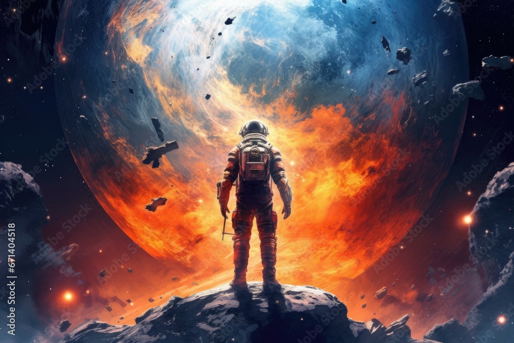 Astronaut Confronting the Moon's Majesty in Space Astronaut Confronting the Moon's Majesty in Space