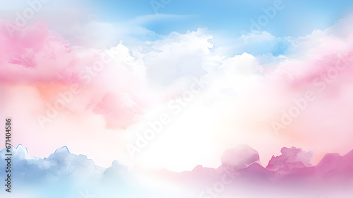 watercolor pastel pink with tranquil sky blue, sky with clouds