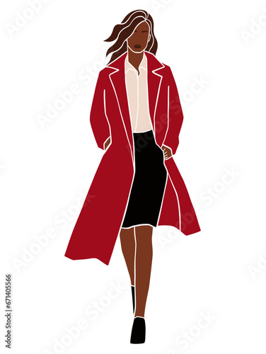 Abstract woman in coat illustration. Vector illustration.