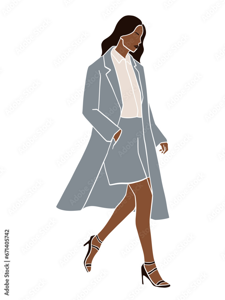 Abstract woman in coat illustration. Vector illustration.