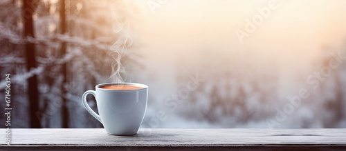 Winters backdrop with a warm tea cup
