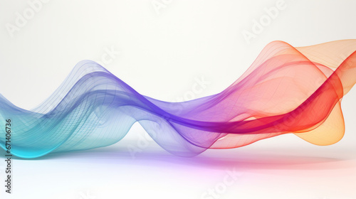 Abstract graphics. Colorful neon fabric, or sound wave, on a white background
