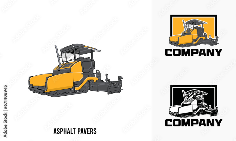 asphalt paver heavy equipment illustration, asphalt pavers heavy equipment Logo Badge Template vector - obrazy, fototapety, plakaty 