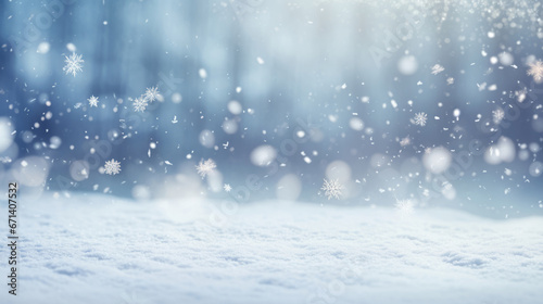 Snow and winter blurred background. Christmas bokeh background or wallpaper © Peopleimages - AI