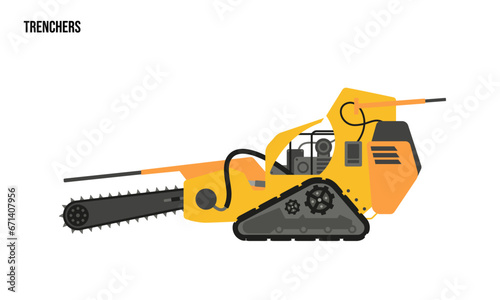 trencher heavy equipment Flat illustration, trencher heavy equipment Logo Template vector photo
