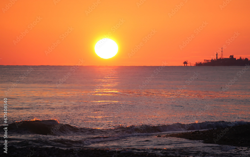 Seascape at sunset. Sukhum, Abkhazia