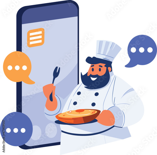 Hand Drawn Chef character teaching cooking in the concept of teaching online cooking in flat style