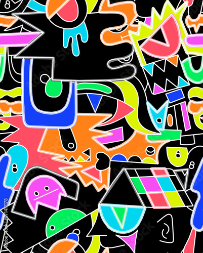 A drawing of bright colors from geometric shapes.Seamless pattern.