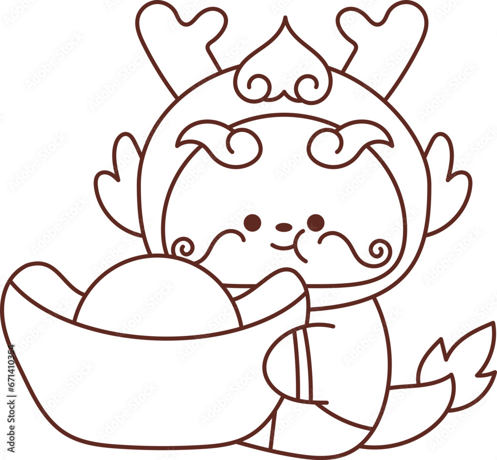 Chinese New Year 2024, the year of the Dragon, red and gold line art characters Chinese New Year 2024, the year of the Dragon, red and gold line art characters