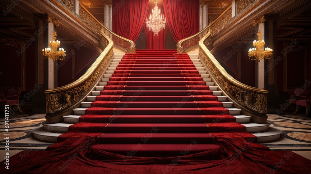 Obraz premium Red carpet on the stairs in a luxury interior