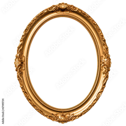 oval round antique gold frame isolated on a transparent background photo